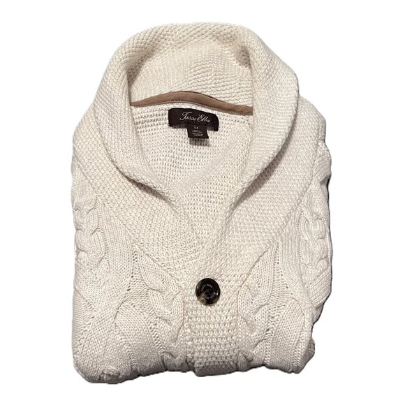 Tasso Elba Men’s Cable Knit Button-down Cardigan, Cream Colored, Men's Size M - Picture 1 of 9